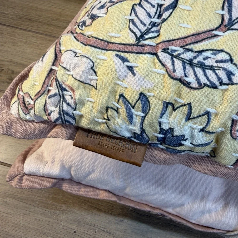 New True Religion Decorative Throw Pillow Set Cotton Down Yellow Floral Boho